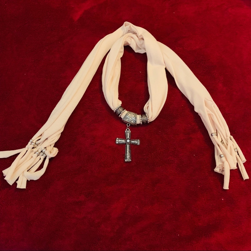 Classy scarf with jewel cross pendant